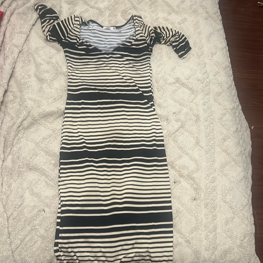 black and cream midi dress
